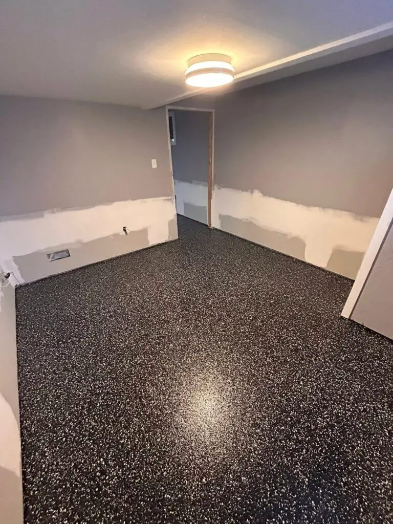 epoxy floor installed in basement room