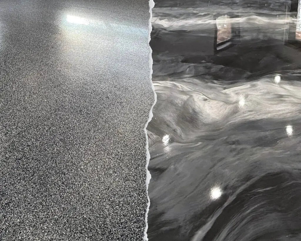 flake epoxy floor vs metallic epoxy floor